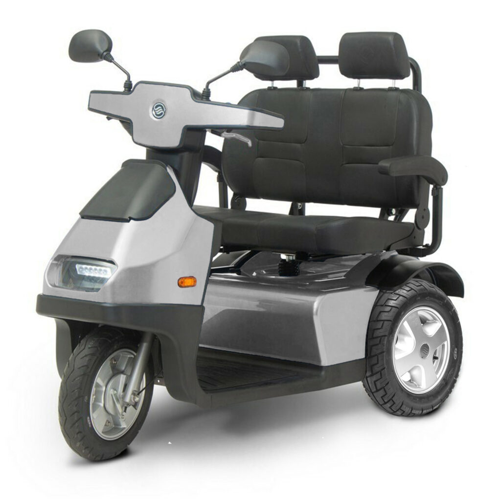 Side View of Silver Afiscooter S3 Dual Seat Mobility Scooter
